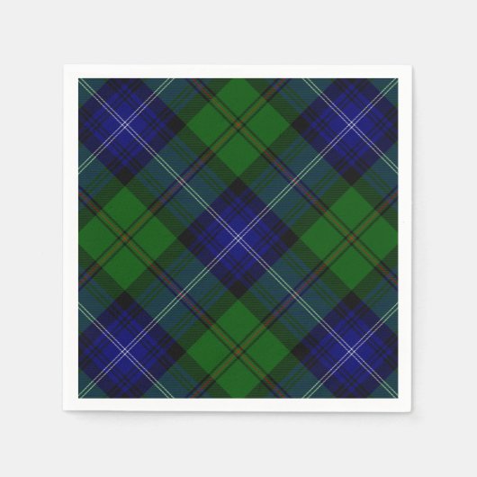 Serviette En Papier Urquhart tartan bleu vert plaid (Devant)