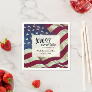 Serviette En Papier USA Flag Love Never Fails Bible Patriotic Mariage