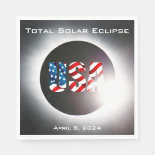 Serviette En Papier USA FLAG Total éclipse solaire 8 avril 2024