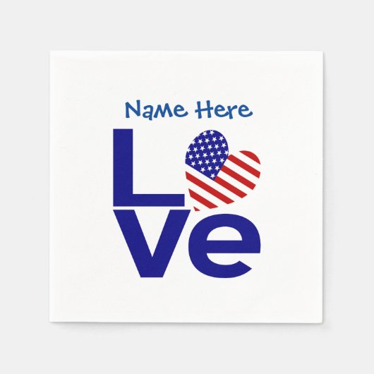 Serviette En Papier USA Love Drapeau en Bleu Personnalisé Party Cockta (Devant)