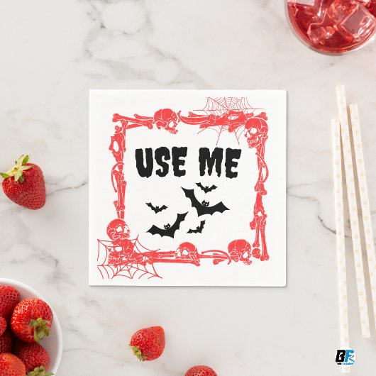 Serviette En Papier "USE MOI" Skeleton & Bat Halloween Party