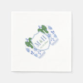 Serviette En Papier Vacances Bleues Vertes Monogramme Crest Mariage (Devant)