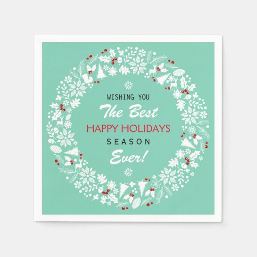 Serviette En Papier Vacances De Noël Blanches Et Turquoises (Devant)
