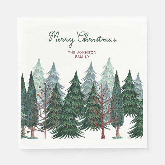 Serviette En Papier Vacances de Noël dans la forêt d'arbres verts (Devant)