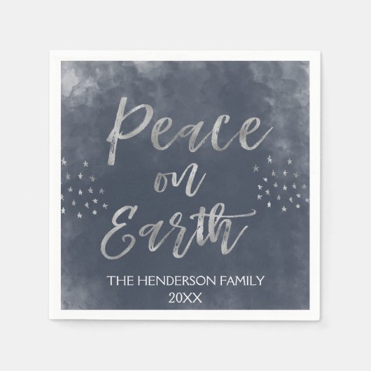 Serviette En Papier Vacances de Noël en Aquarelle Bleue et Argent (Devant)