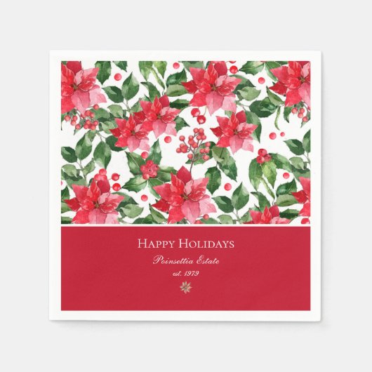 Serviette En Papier Vacances de Noël Personnalisé Poinsettia Motif (Devant)