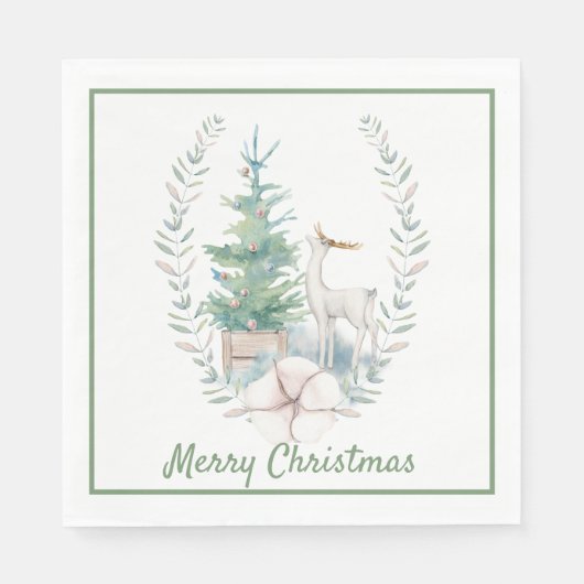 Serviette En Papier Vacances Deer and Christmas Tree (Devant)