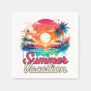 Serviette En Papier Vacances d'été Coucher de soleil tropical sur la p