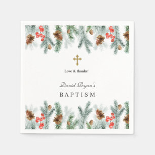Serviette En Papier Vacances d'hiver Verdure Gold Cross Boy Baptism