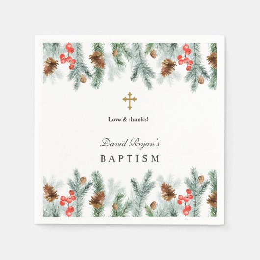 Serviette En Papier Vacances d'hiver Verdure Gold Cross Boy Baptism (Devant)
