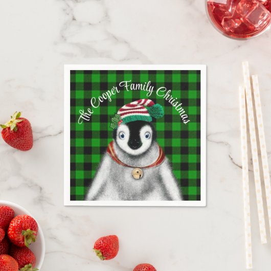 Serviette En Papier Vacances festives mignonnes Pingouin vert noir pla (En situation)