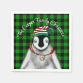 Serviette En Papier Vacances festives mignonnes Pingouin vert noir pla (Devant)