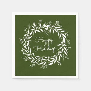 Serviette En Papier Vacances Green Laurel Wreath and Berries