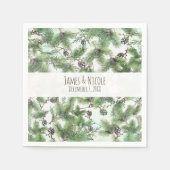 Serviette En Papier Vacances Green & Pine Cônes Pays Mariage d'hiver (Devant)