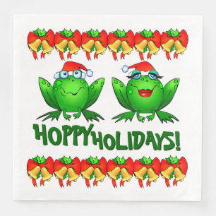 Serviette En Papier Vacances Hoppy Caricature Grenouilles de Noël Bow