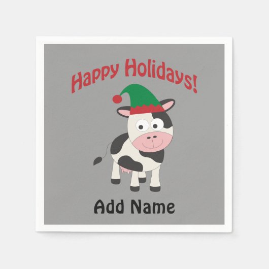 Serviette En Papier Vacances Joyeuses Noël Elf Cow (Devant)