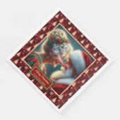 Serviette En Papier Vacances Naples Rouge Or Vert Noël Design (Coin)