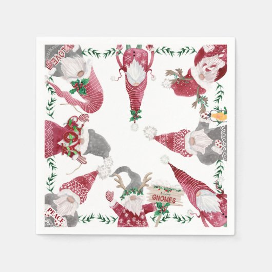 Serviette En Papier Vacances Rouge Gris Gris Gnomes Noël Fête Aquarell (Devant)