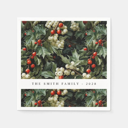Serviette En Papier Vacances traditionnelles Green Holly (Devant)