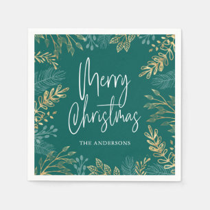 Serviette En Papier Vacances Turquoises de Noël Or