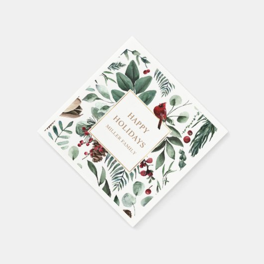 Serviette En Papier Vacances Verdure Cardinal Noël Party Monogramme (Coin)