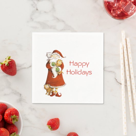 Serviette En Papier Vacances Whimsical Père Noël and Cats (En situation)