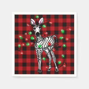Serviette En Papier Vacances Zèbre, tartan rouge, lumières scintillant