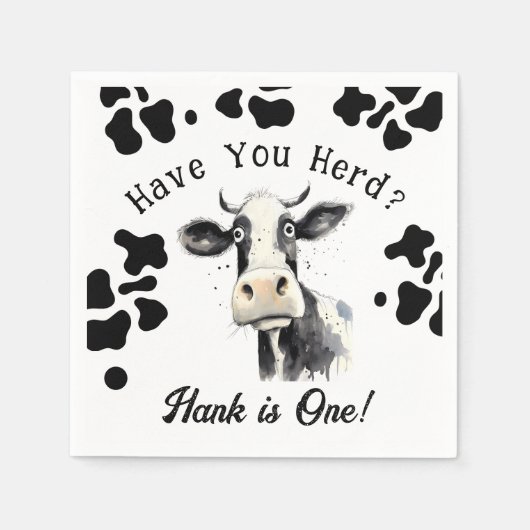 Serviette En Papier Vache 1er Anniversaire Aquarelle serviettes (Devant)