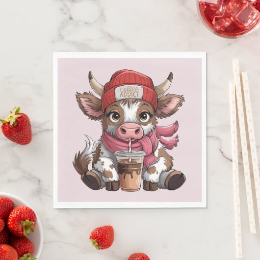 Serviette En Papier Vache Accro au Café (En situation)