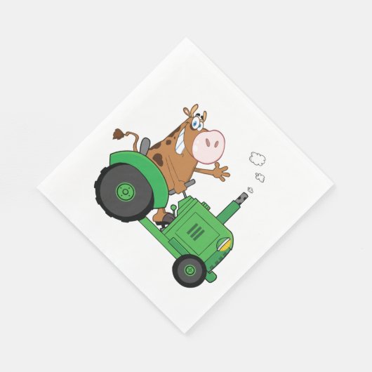Serviette En Papier Vache Conduisant Un Tracteur (Coin)