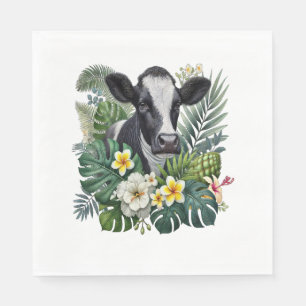 Serviette En Papier Vache dans la jungle florale, Vache tropicale