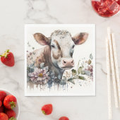 Serviette En Papier Vache d'aquarelle en Fleur sauvage (En situation)