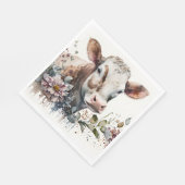 Serviette En Papier Vache d'aquarelle en Fleur sauvage (Coin)