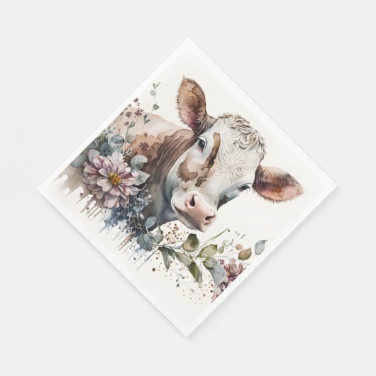 Serviette En Papier Vache d'aquarelle en Fleur sauvage (Coin)