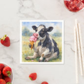 Serviette En Papier Vache d'aquarelle lèche un cône de glace (En situation)