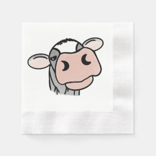 Serviette En Papier vache de dessin animé noir blanc rose baiser gris