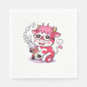 Serviette En Papier Vache de fraise Kawaii Anime Lait de fraise _5