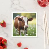 Serviette En Papier Vache de Guernesey en champ Fleur sauvage (En situation)