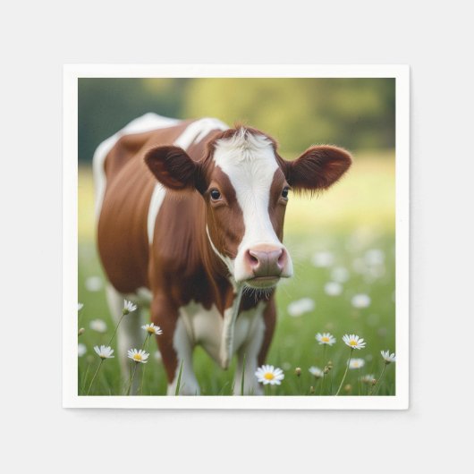 Serviette En Papier Vache de Guernesey en champ Fleur sauvage (Devant)