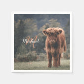 Serviette En Papier Vache de Highland calvaire herbe d'automne monogra (Devant)