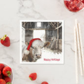 Serviette En Papier Vache de Noël avec chapeau de Noël (En situation)