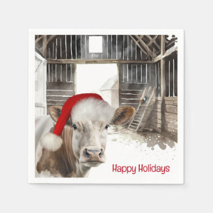 Serviette En Papier Vache de Noël avec chapeau de Noël