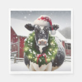 Serviette En Papier Vache de Noël portant une couronne (Devant)