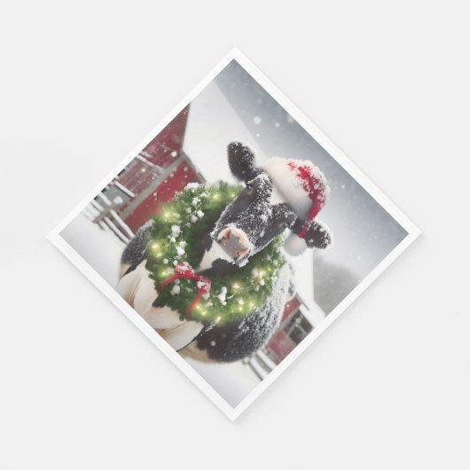 Serviette En Papier Vache de Noël portant une couronne (Coin)