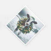 Serviette En Papier Vache de Noël portant une couronne (Coin)