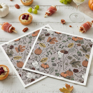 Serviette En Papier Vache de Thanksgiving Crâne d'automne moisson