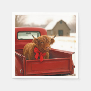 Serviette En Papier Vache des Highlands à Noël dans un vieux camion ro