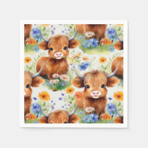 Serviette En Papier Vache des Highlands en fleurs sauvages
