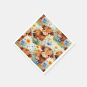 Serviette En Papier Vache des Highlands en fleurs sauvages (Coin)