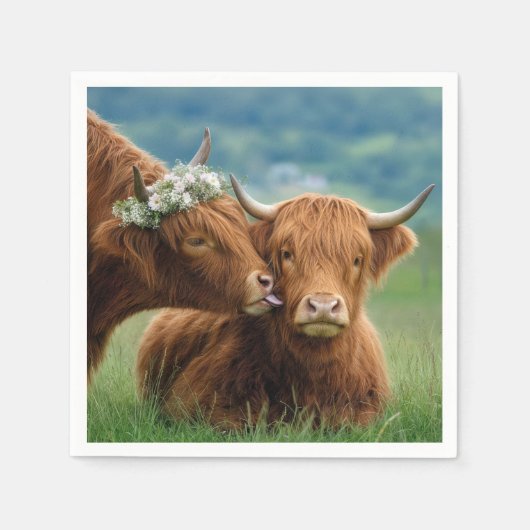 Serviette En Papier Vache des Highlands montrant de l'affection (Devant)